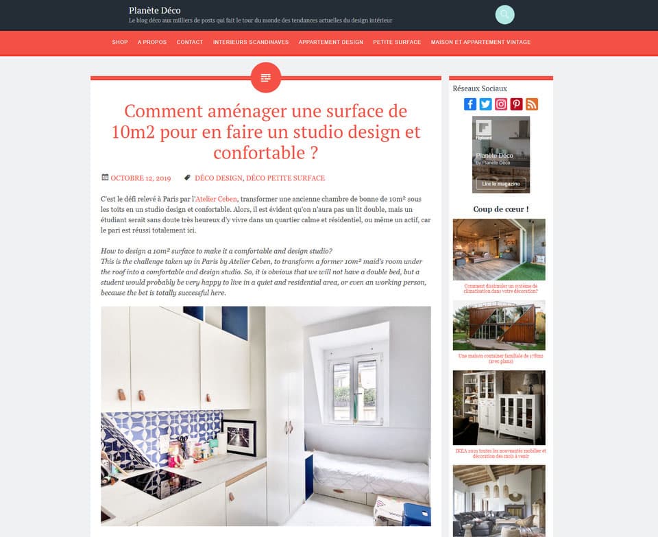 Article de blog sur PLANETE DECO consacré à notre projet 16