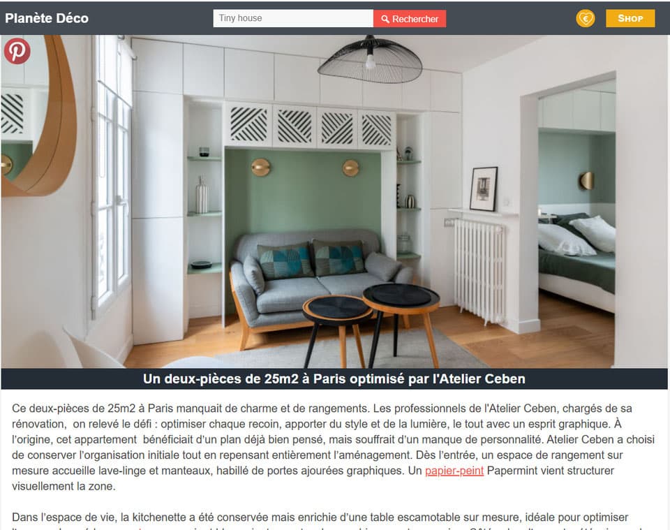 Article de blog dans Planète déco, consacré à notre projet TILLIER