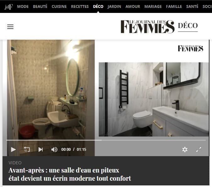 Video de blog sur LE JOURNAL DES FEMMES, consacré à la salle de bain de notre projet Guyton